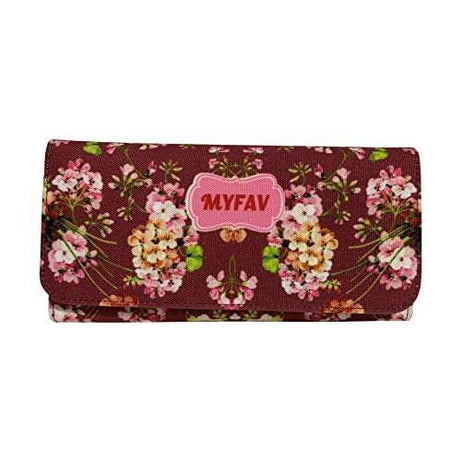 MY FAV Cotton Wallet I Flower Print with 2 Zip Pocket, Multiple Card Slot Faux Leather Women Wallet (Clutch)