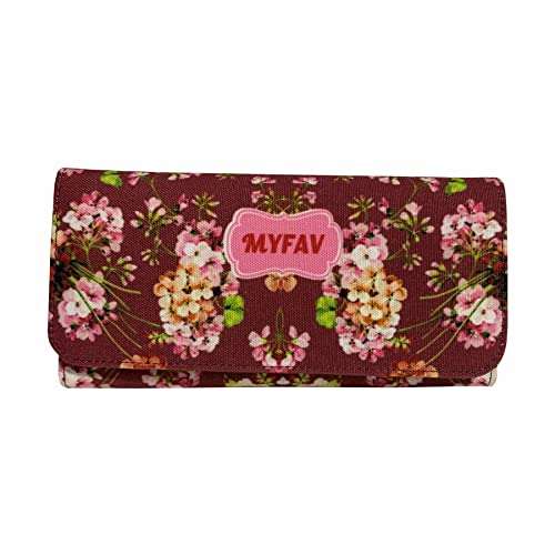 MY FAV Cotton Wallet I Flower Print with 2 Zip Pocket, Multiple Card Slot Faux Leather Women Wallet (Clutch)