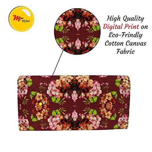 MY FAV Cotton Wallet I Flower Print with 2 Zip Pocket, Multiple Card Slot Faux Leather Women Wallet (Clutch)