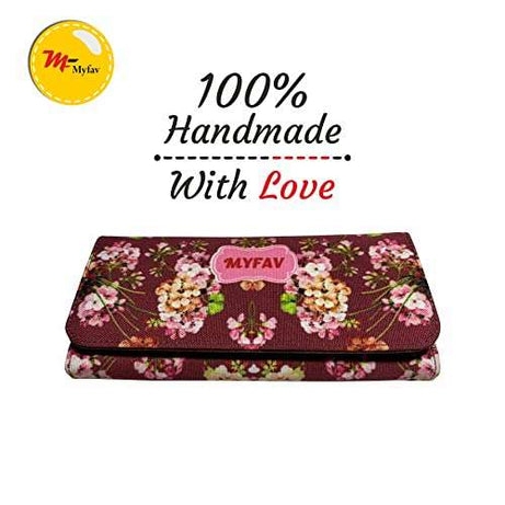 MY FAV Cotton Wallet I Flower Print with 2 Zip Pocket, Multiple Card Slot Faux Leather Women Wallet (Clutch)