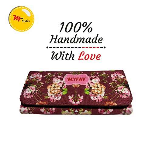 MY FAV Cotton Wallet I Flower Print with 2 Zip Pocket, Multiple Card Slot Faux Leather Women Wallet (Clutch)