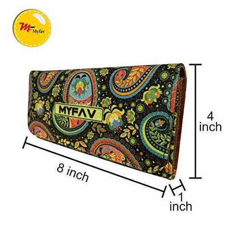 MY FAV Cotton Wallet I Ambi Print with 2 Zip Pocket, Multiple Card Slot Faux Leather Women Wallet (Clutch)