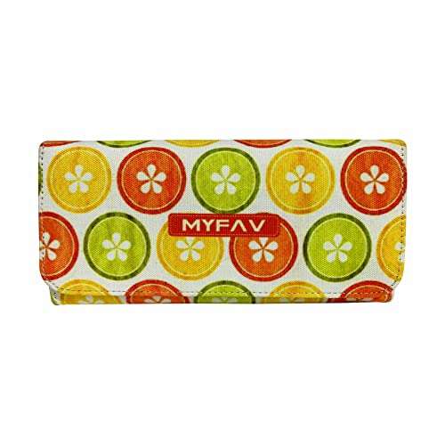 MY FAV Cotton Wallet I Lemon Print with 2 Zip Pocket, Multiple Card Slot Faux Leather Women Wallet (Clutch)