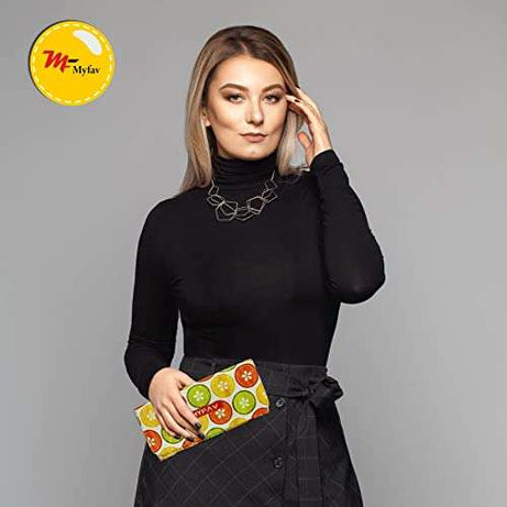 MY FAV Cotton Wallet I Lemon Print with 2 Zip Pocket, Multiple Card Slot Faux Leather Women Wallet (Clutch)