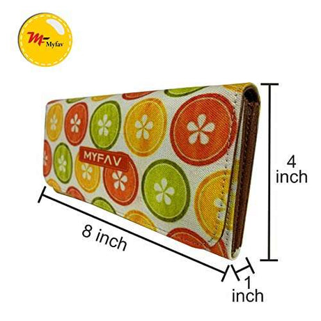 MY FAV Cotton Wallet I Lemon Print with 2 Zip Pocket, Multiple Card Slot Faux Leather Women Wallet (Clutch)