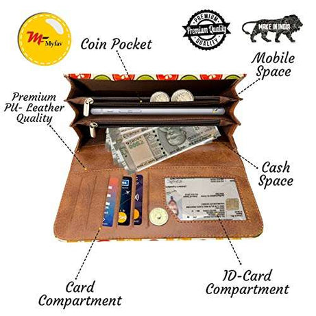 MY FAV Cotton Wallet I Lemon Print with 2 Zip Pocket, Multiple Card Slot Faux Leather Women Wallet (Clutch)