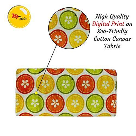 MY FAV Cotton Wallet I Lemon Print with 2 Zip Pocket, Multiple Card Slot Faux Leather Women Wallet (Clutch)