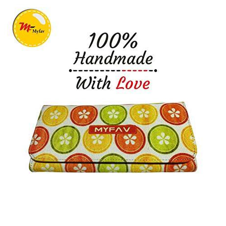 MY FAV Cotton Wallet I Lemon Print with 2 Zip Pocket, Multiple Card Slot Faux Leather Women Wallet (Clutch)