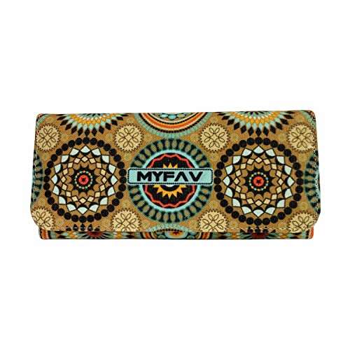 MY FAV Cotton Wallet I Rangoli Print with 2 Zip Pocket, Multiple Card Slot Faux Leather Women Wallet (Clutch)