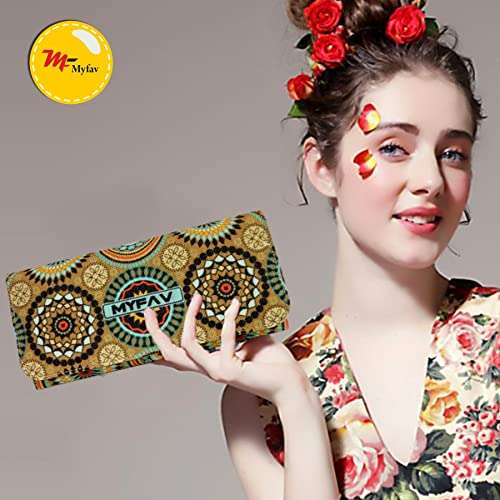 MY FAV Cotton Wallet I Rangoli Print with 2 Zip Pocket, Multiple Card Slot Faux Leather Women Wallet (Clutch)