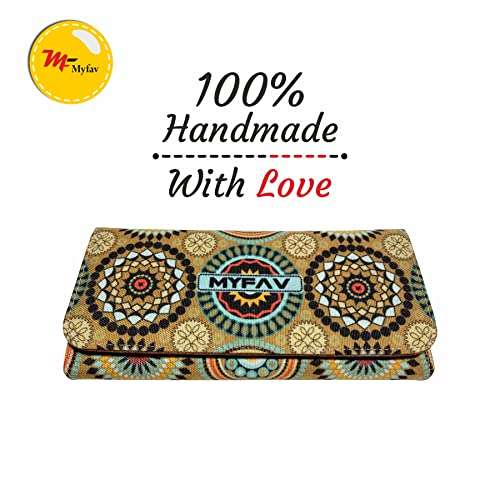 MY FAV Cotton Wallet I Rangoli Print with 2 Zip Pocket, Multiple Card Slot Faux Leather Women Wallet (Clutch)