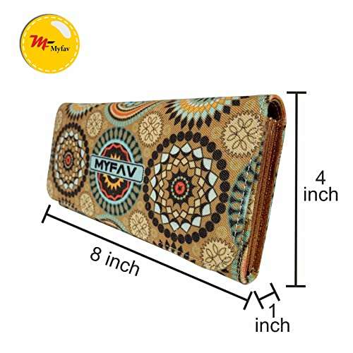 MY FAV Cotton Wallet I Rangoli Print with 2 Zip Pocket, Multiple Card Slot Faux Leather Women Wallet (Clutch)