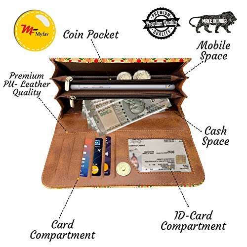 MY FAV Cotton Wallet I Bukey Print with 2 Zip Pocket, Multiple Card Slot Faux Leather Women Wallet (Clutch)
