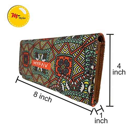 MY FAV Cotton Wallet I Digital Print with 2 Zip Pocket, Multiple Card Slot Faux Leather Women Wallet (Clutch)