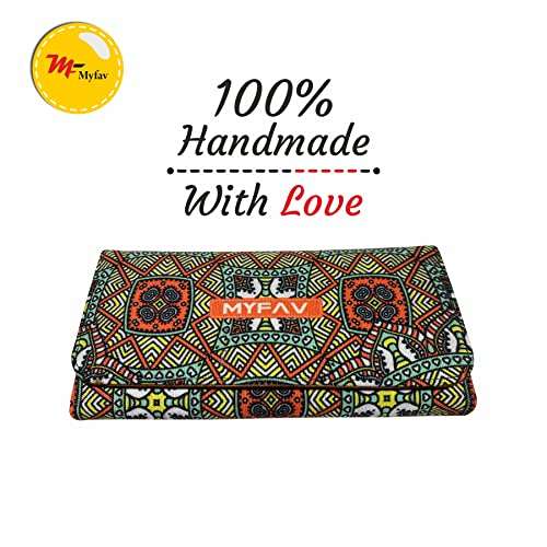 MY FAV Cotton Wallet I Digital Print with 2 Zip Pocket, Multiple Card Slot Faux Leather Women Wallet (Clutch)