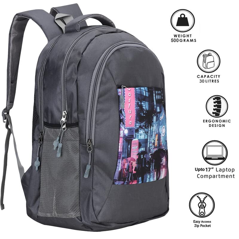 Costura Printed Backpack/Laptop Bag for Men Women Boys Girls, Bag For Office, School, College, Casual, Fit Upto 15.6" Laptops, Water Resistant & Lightweight Outdoor Travel Bag-30 Liter