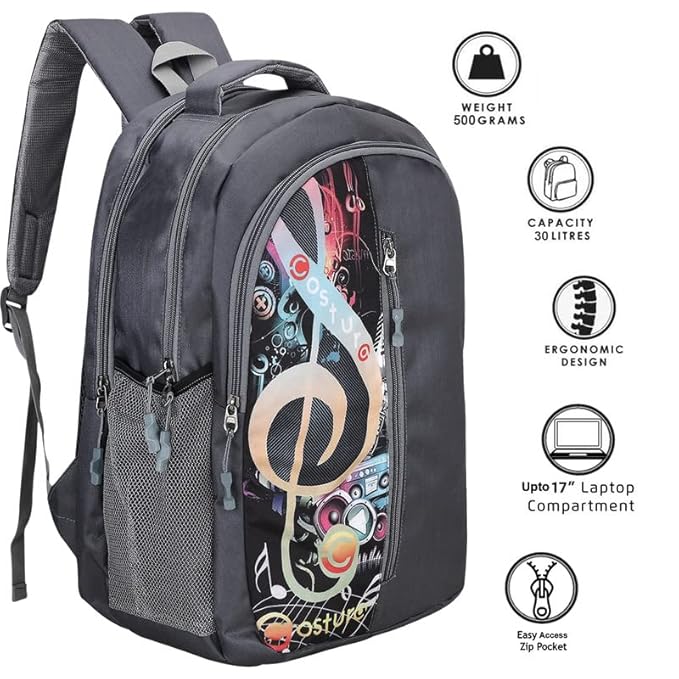 Costura Printed Backpack/Laptop Bag for Men Women Boys Girls, Bag For Office, School, College, Casual, Fit Upto 15.6" Laptops, Water Resistant & Lightweight Outdoor Travel Bag-30 Liter