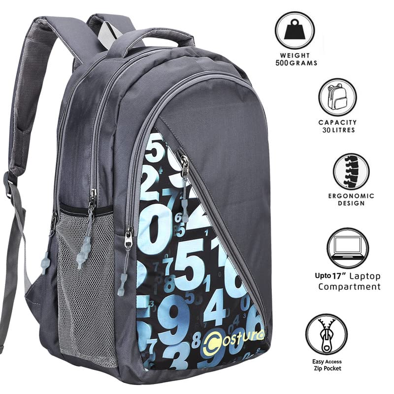 Costura Printed Backpack/Laptop Bag for Men Women Boys Girls, Bag For Office, School, College, Casual, Fit Upto 15.6" Laptops, Water Resistant & Lightweight Outdoor Travel Bag-30 Liter