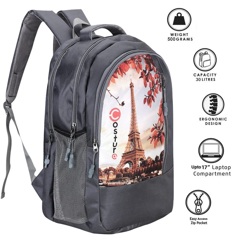 Costura Printed Backpack/Laptop Bag for Men Women Boys Girls, Bag For Office, School, College, Casual, Fit Upto 15.6" Laptops, Water Resistant & Lightweight Outdoor Travel Bag-30 Liter