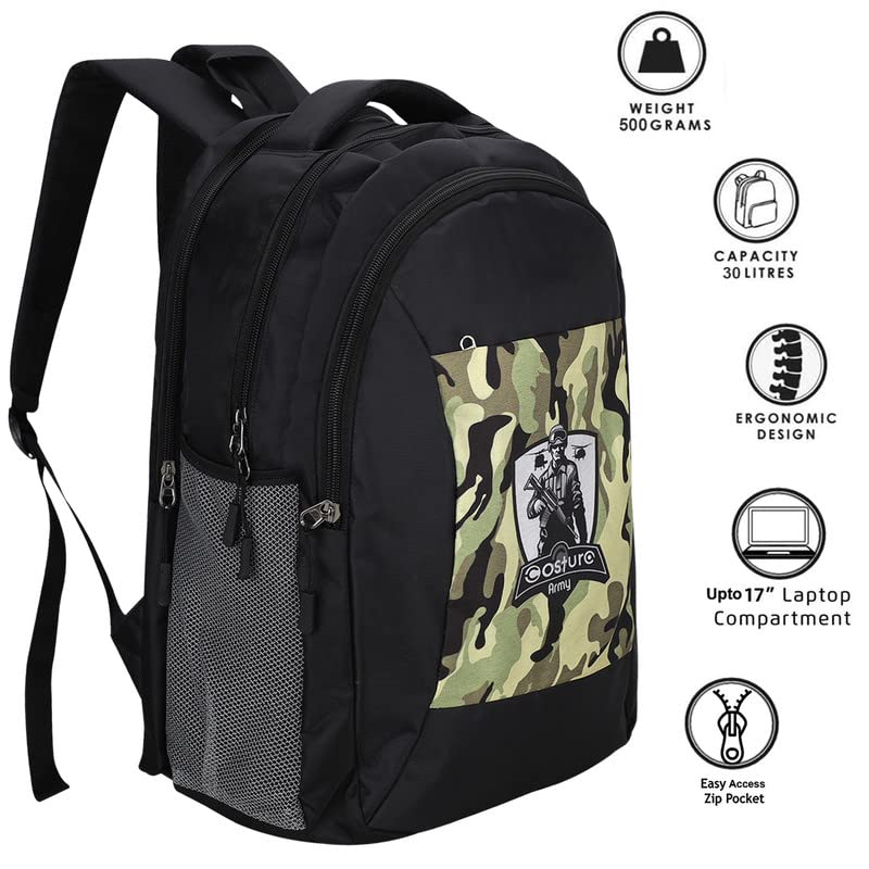 Costura Printed Backpack/Laptop Bag for Men Women Boys Girls, Bag For Office, School, College, Casual, Fit Upto 15.6" Laptops, Water Resistant & Lightweight Outdoor Travel Bag-30 Liter