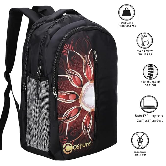 Costura Printed Backpack/Laptop Bag for Men Women Boys Girls, Bag For Office, School, College, Casual, Fit Upto 15.6" Laptops, Water Resistant & Lightweight Outdoor Travel Bag-30 Liter