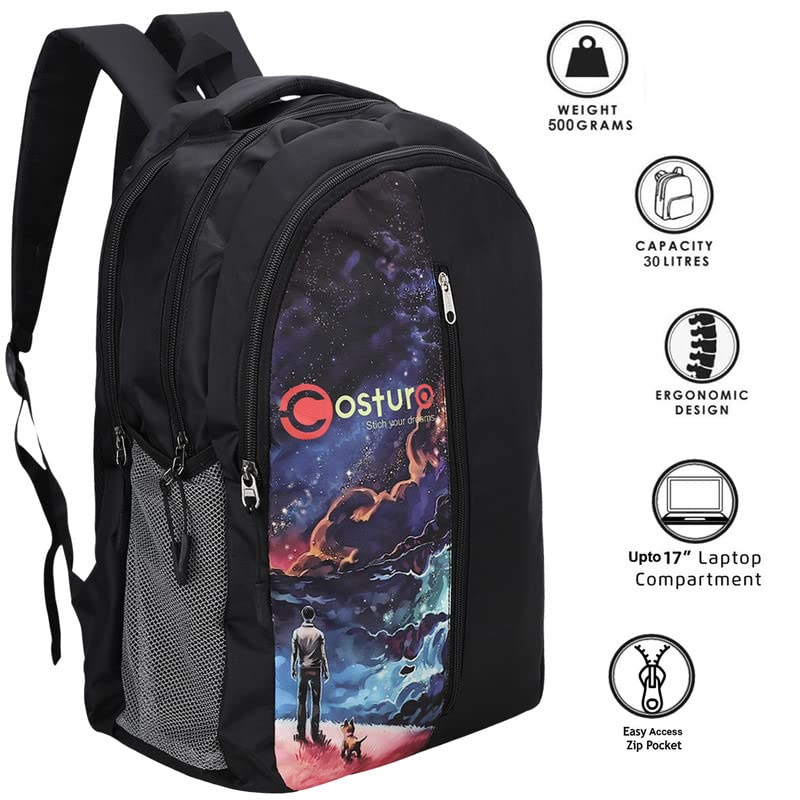 Costura Printed Backpack/Laptop Bag for Men Women Boys Girls, Bag For Office, School, College, Casual, Fit Upto 15.6" Laptops, Water Resistant & Lightweight Outdoor Travel Bag-30 Liter
