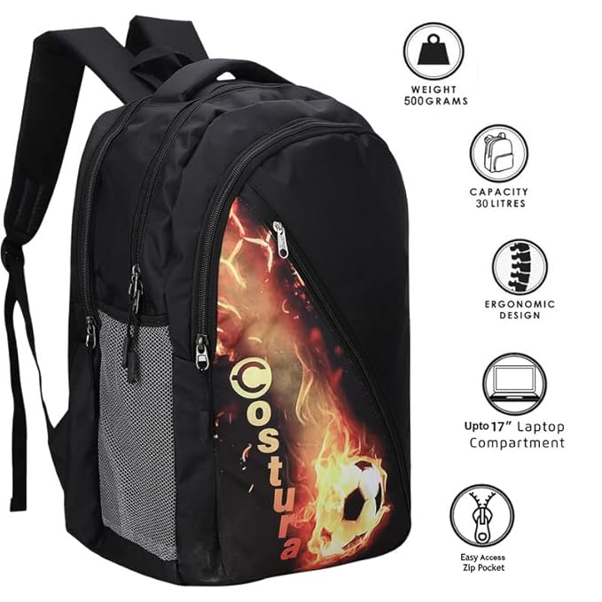 Costura Printed Backpack/Laptop Bag for Men Women Boys Girls, Bag For Office, School, College, Casual, Fit Upto 15.6" Laptops, Water Resistant & Lightweight Outdoor Travel Bag-30 Liter