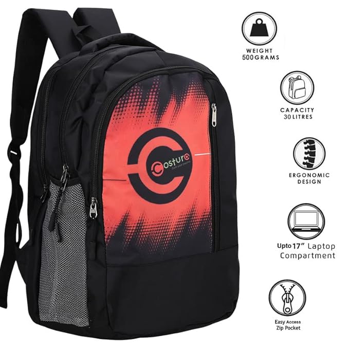 Costura Printed Backpack/Laptop Bag for Men Women Boys Girls, Bag For Office, School, College, Casual, Fit Upto 15.6" Laptops, Water Resistant & Lightweight Outdoor Travel Bag-30 Liter