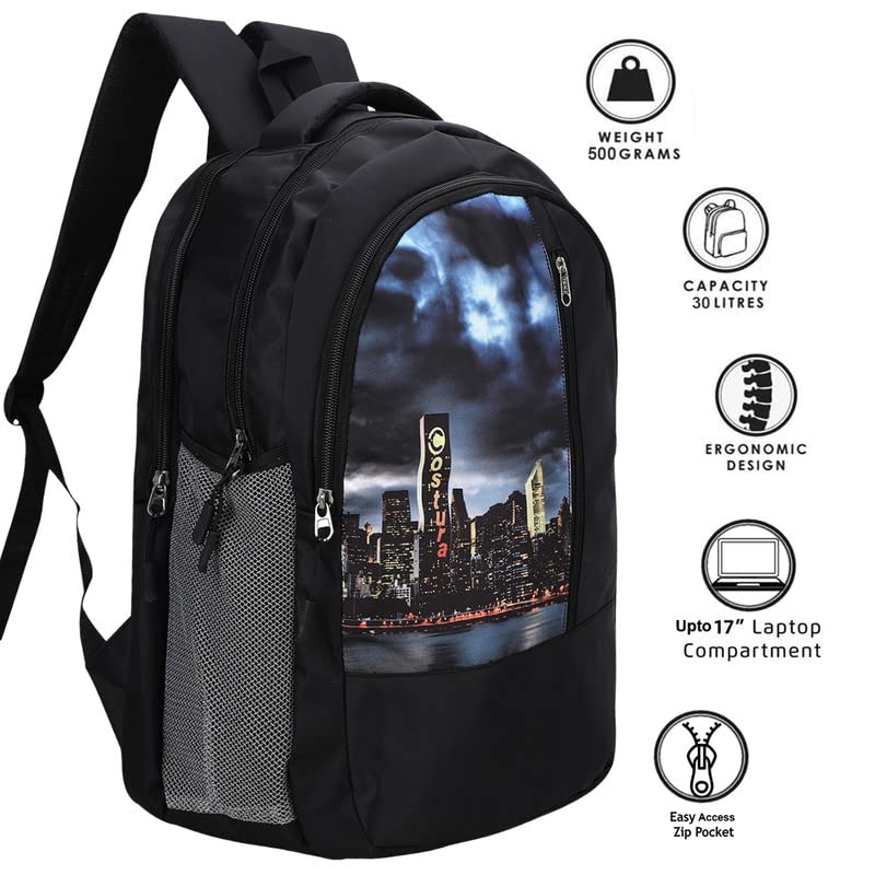 Costura Printed Backpack/Laptop Bag for Men Women Boys Girls, Bag For Office, School, College, Casual, Fit Upto 15.6" Laptops, Water Resistant & Lightweight Outdoor Travel Bag-30 Liter