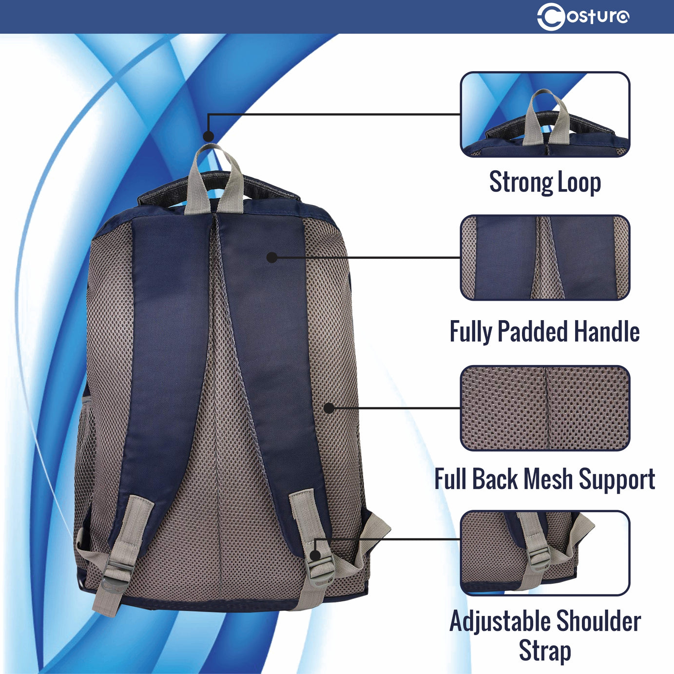 Costura Printed Backpack/Laptop Bag for Men Women Boys Girls, Bag For Office, School, College, Casual, Fit Upto 15.6" Laptops, Water Resistant & Lightweight Outdoor Travel Bag-30 Liter