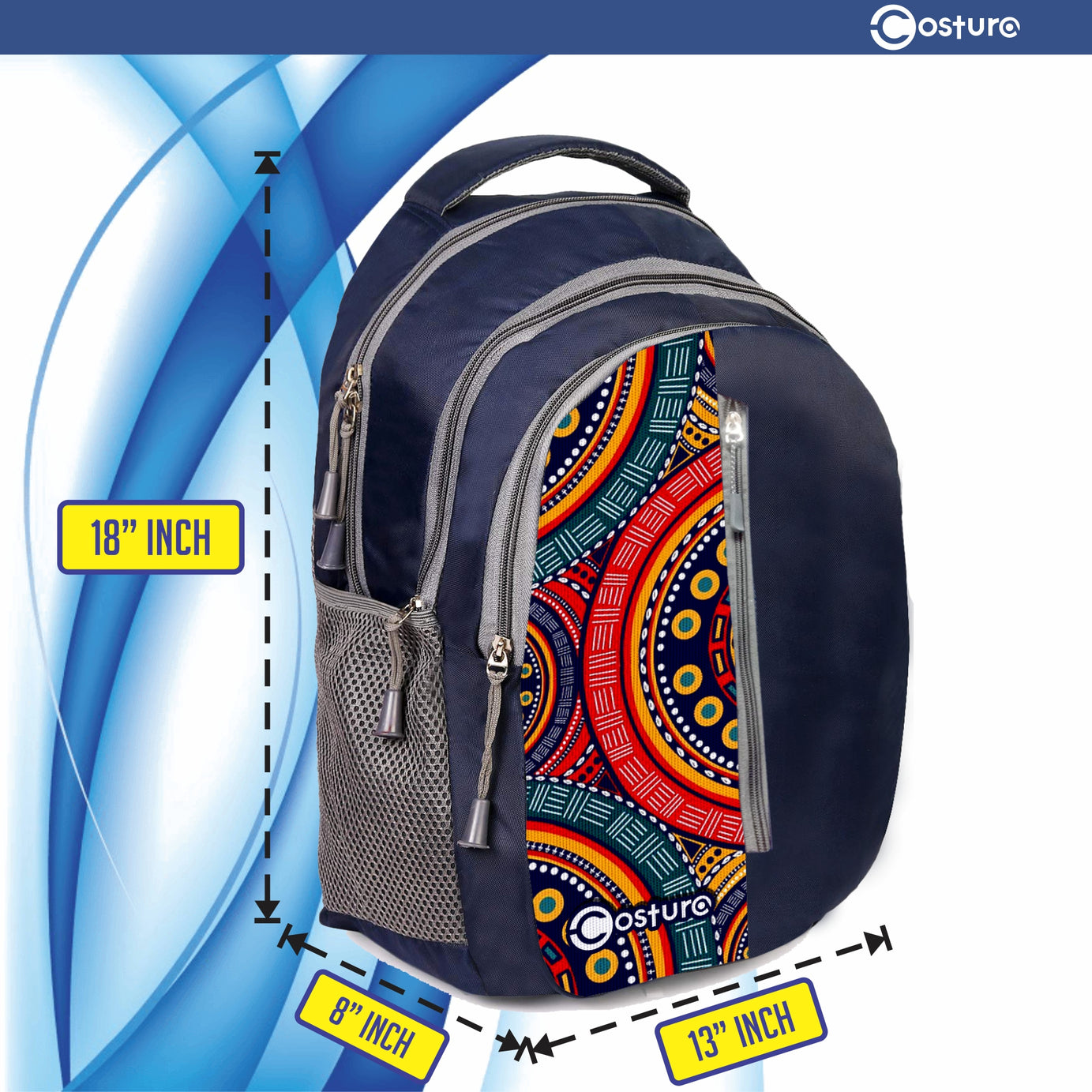 Costura Printed Backpack/Laptop Bag for Men Women Boys Girls, Bag For Office, School, College, Casual, Fit Upto 15.6" Laptops, Water Resistant & Lightweight Outdoor Travel Bag-30 Liter