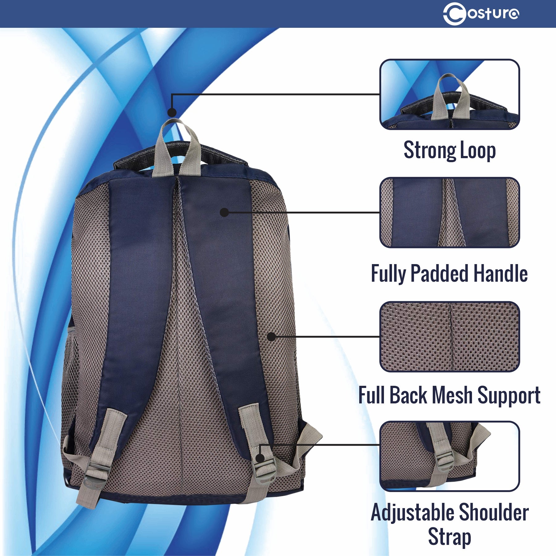 Costura Printed Backpack/Laptop Bag for Men Women Boys Girls, Bag For Office, School, College, Casual, Fit Upto 15.6" Laptops, Water Resistant & Lightweight Outdoor Travel Bag-30 Liter