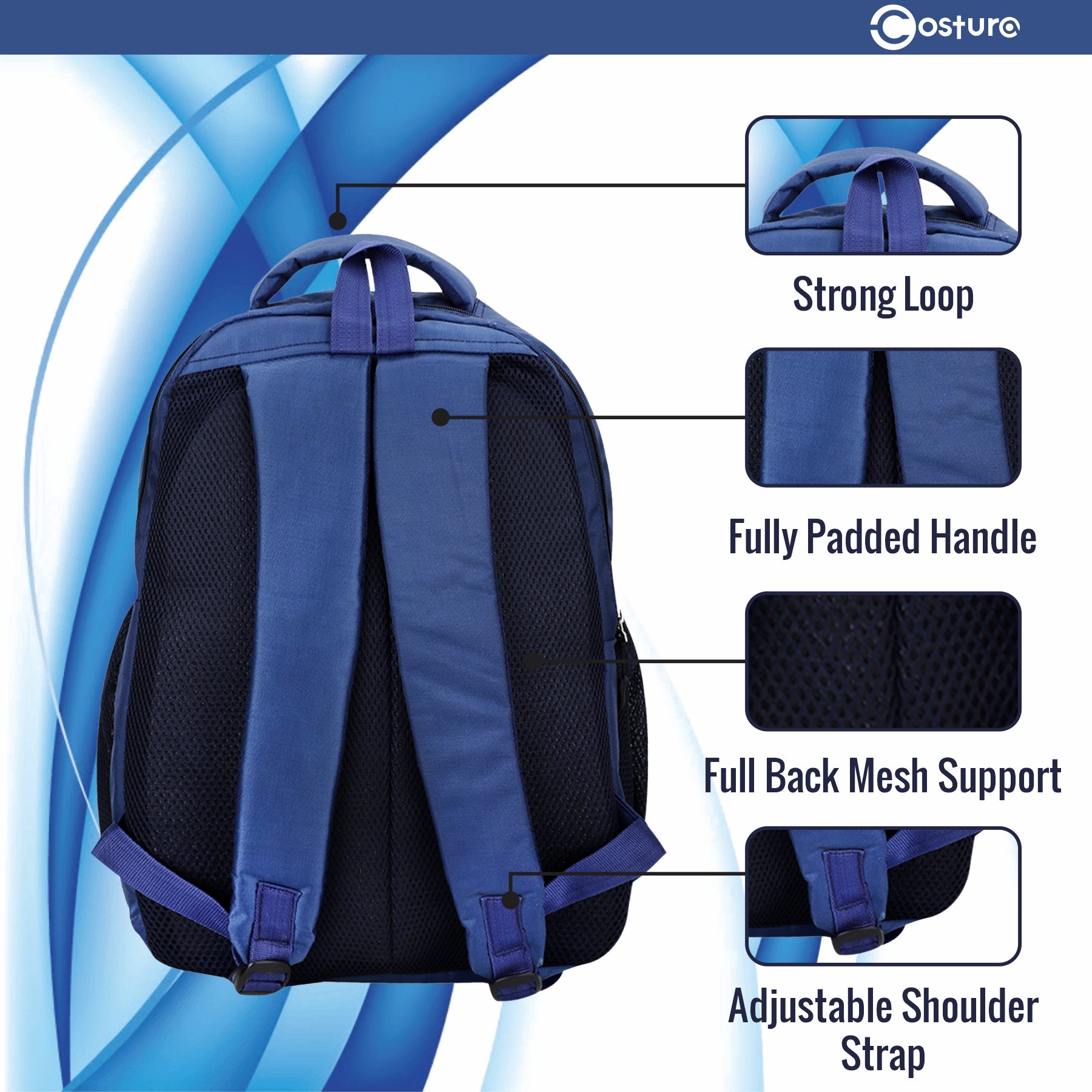 Costura Printed Backpack/Laptop Bag for Men Women Boys Girls, Bag For Office, School, College, Casual, Fit Upto 15.6" Laptops, Water Resistant & Lightweight Outdoor Travel Bag-30 Liter