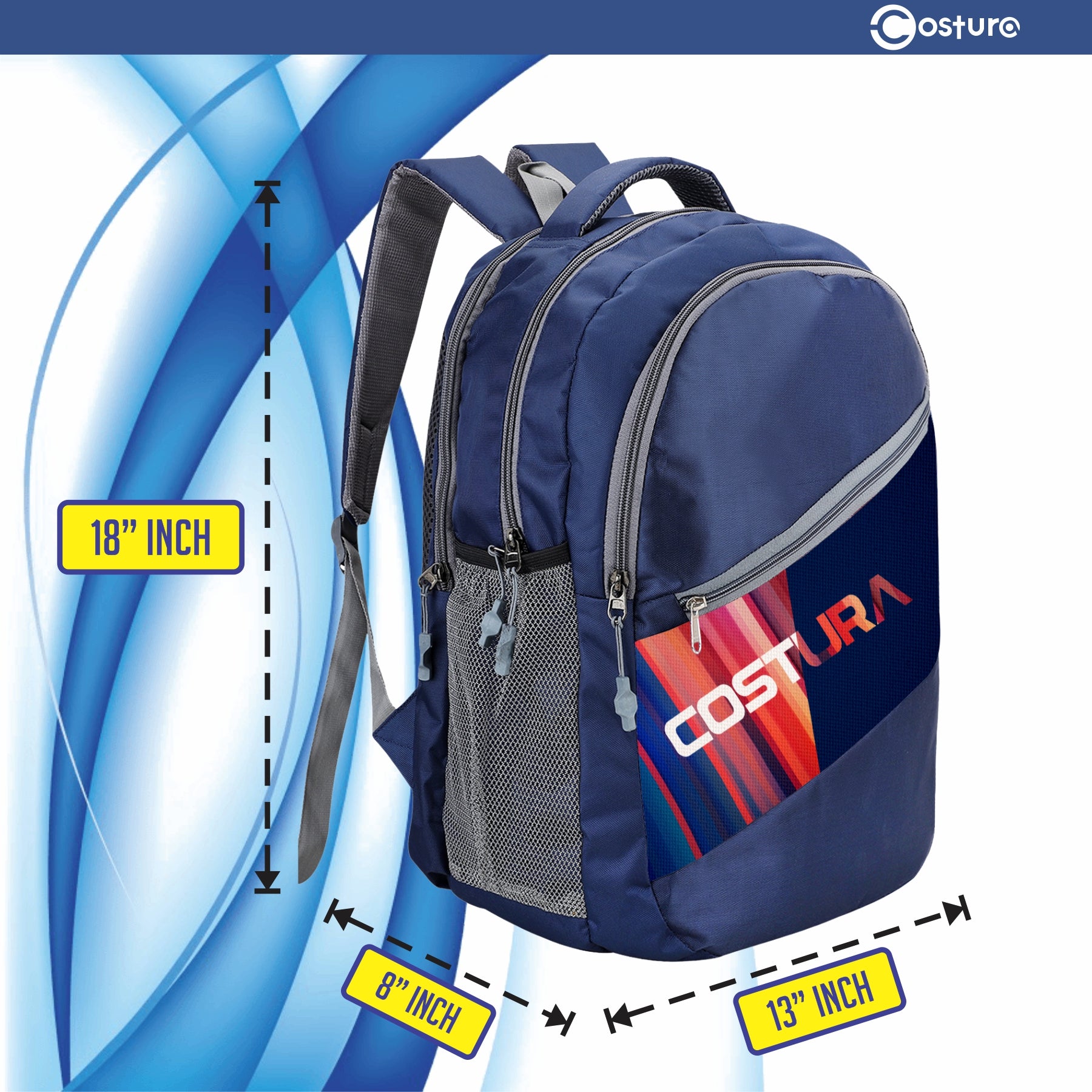 Costura Printed Backpack/Laptop Bag for Men Women Boys Girls, Bag For Office, School, College, Casual, Fit Upto 15.6" Laptops, Water Resistant & Lightweight Outdoor Travel Bag-30 Liter