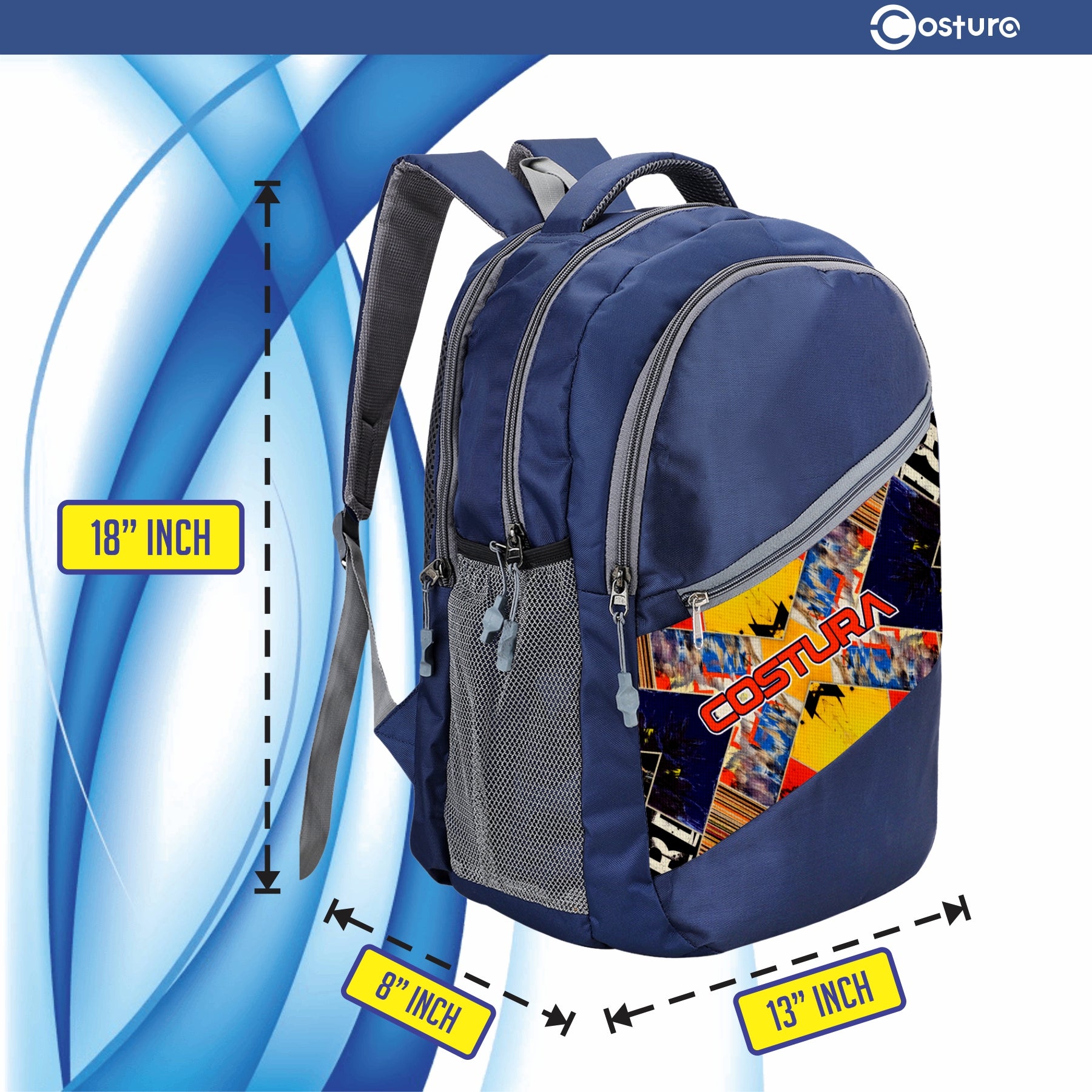 Costura Printed Backpack/Laptop Bag for Men Women Boys Girls, Bag For Office, School, College, Casual, Fit Upto 15.6" Laptops, Water Resistant & Lightweight Outdoor Travel Bag-30 Liter