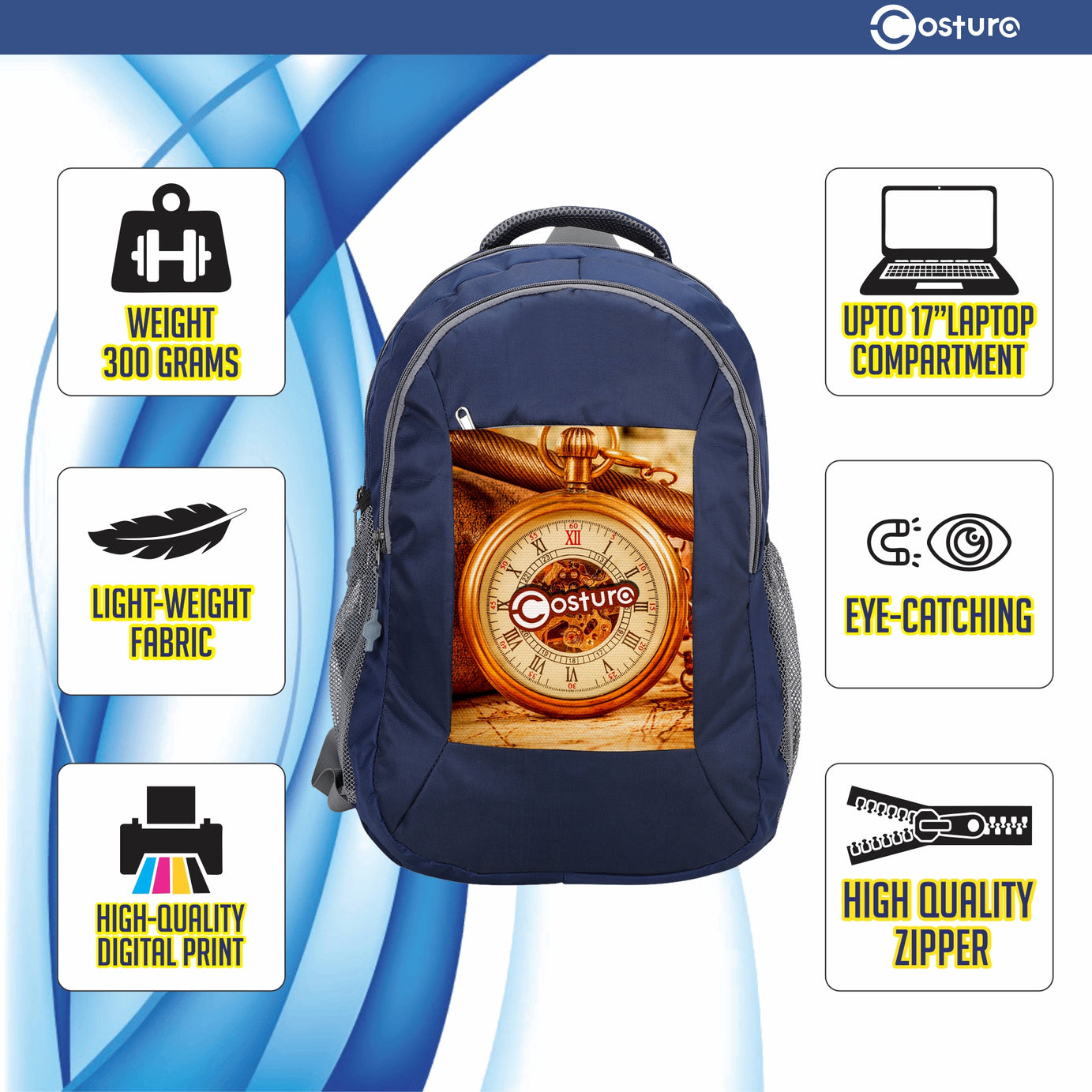 Costura Printed Backpack/Laptop Bag for Men Women Boys Girls, Bag For Office, School, College, Casual, Fit Upto 15.6" Laptops, Water Resistant & Lightweight Outdoor Travel Bag-30 Liter