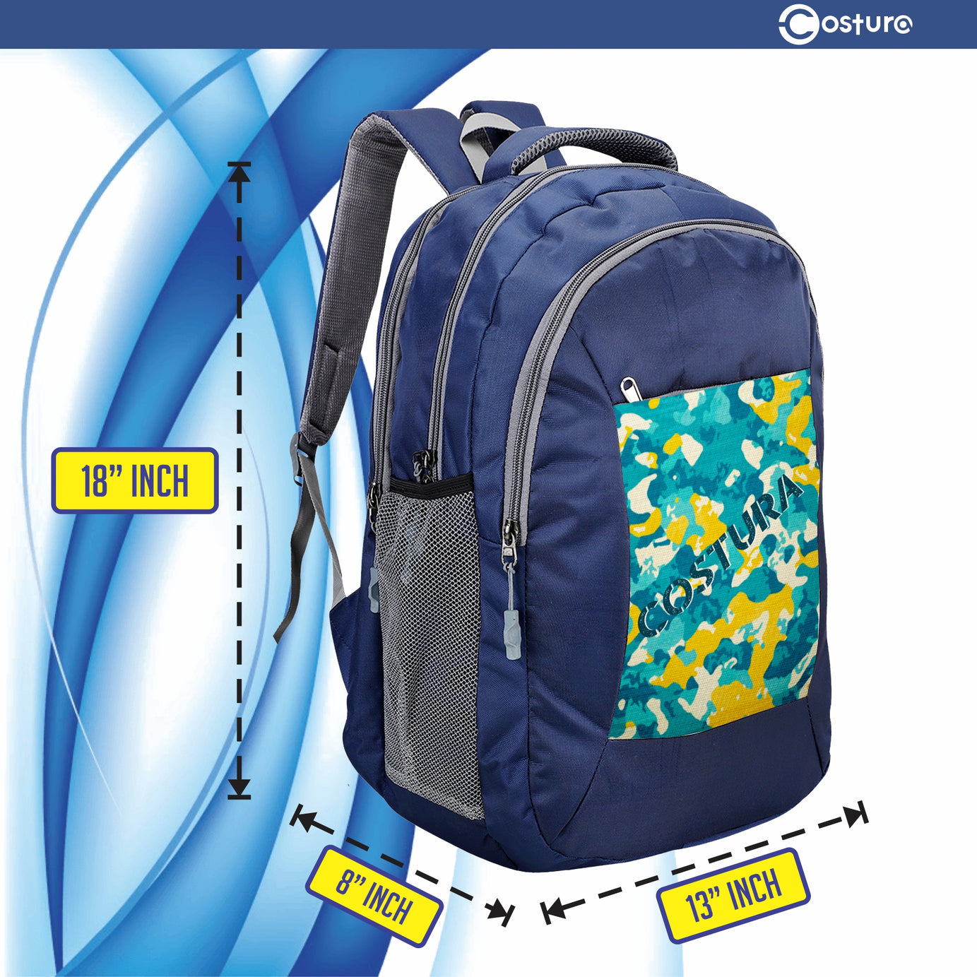 Costura Printed Backpack/Laptop Bag for Men Women Boys Girls, Bag For Office, School, College, Casual, Fit Upto 15.6" Laptops, Water Resistant & Lightweight Outdoor Travel Bag-30 Liter