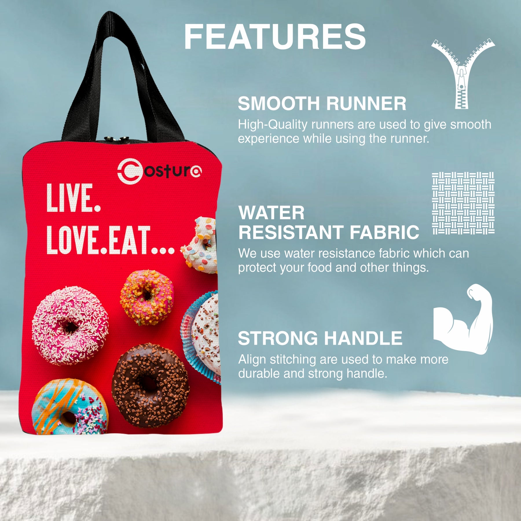 MY FAV Costura Polyester Lunch Bags for Men & Women, Waterproof Carry On Tote Tiffin Bag for Travel, Office, Picnic, Camping Outdoor, College & School, Durable and Lightweight Bag