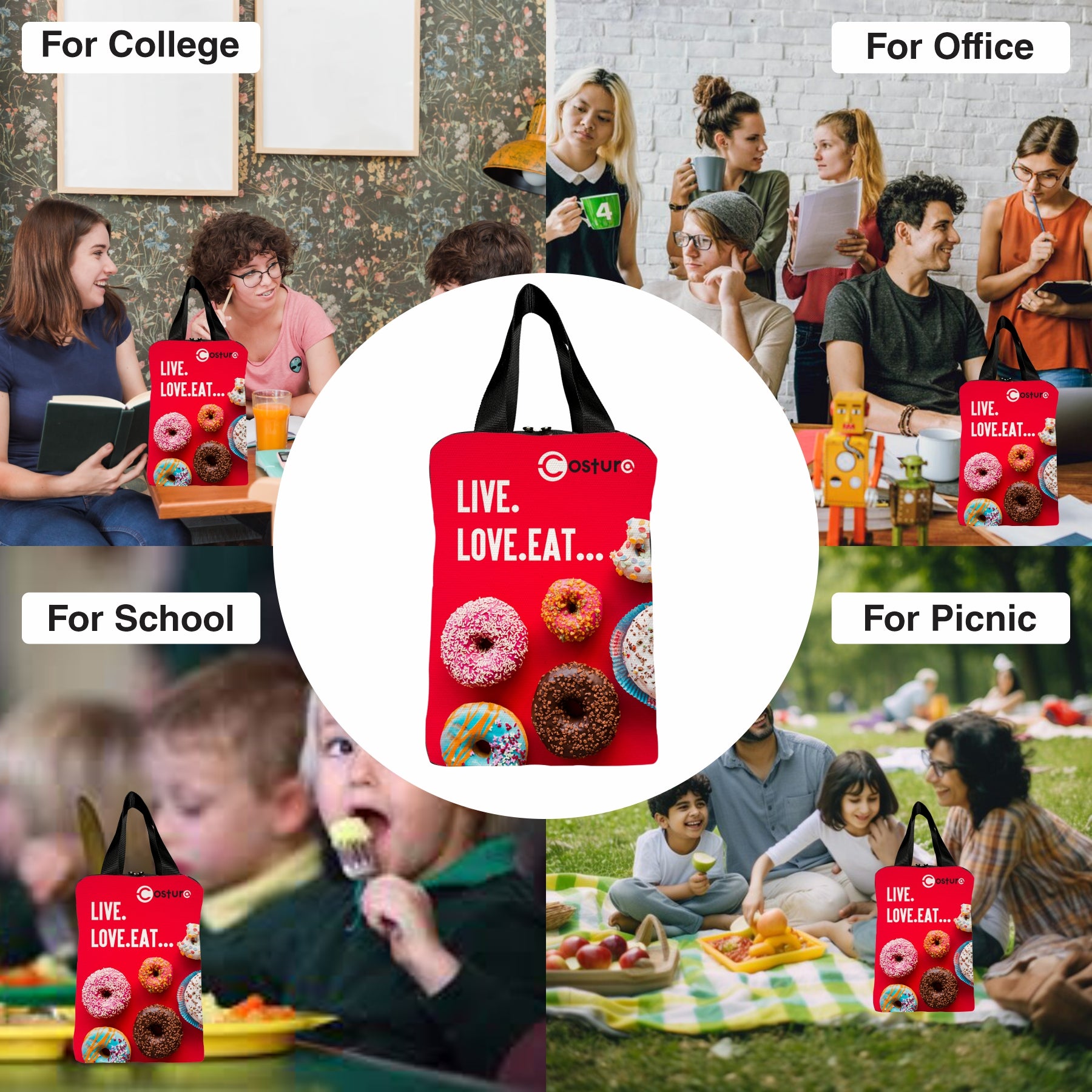 MY FAV Costura Polyester Lunch Bags for Men & Women, Waterproof Carry On Tote Tiffin Bag for Travel, Office, Picnic, Camping Outdoor, College & School, Durable and Lightweight Bag