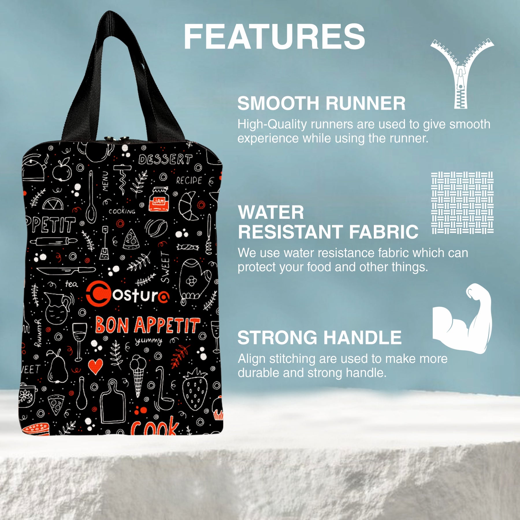 MY FAV Costura Polyester Lunch Bags for Men & Women, Waterproof Carry On Tote Tiffin Bag for Travel, Office, Picnic, Camping Outdoor, College & School, Durable and Lightweight Bag