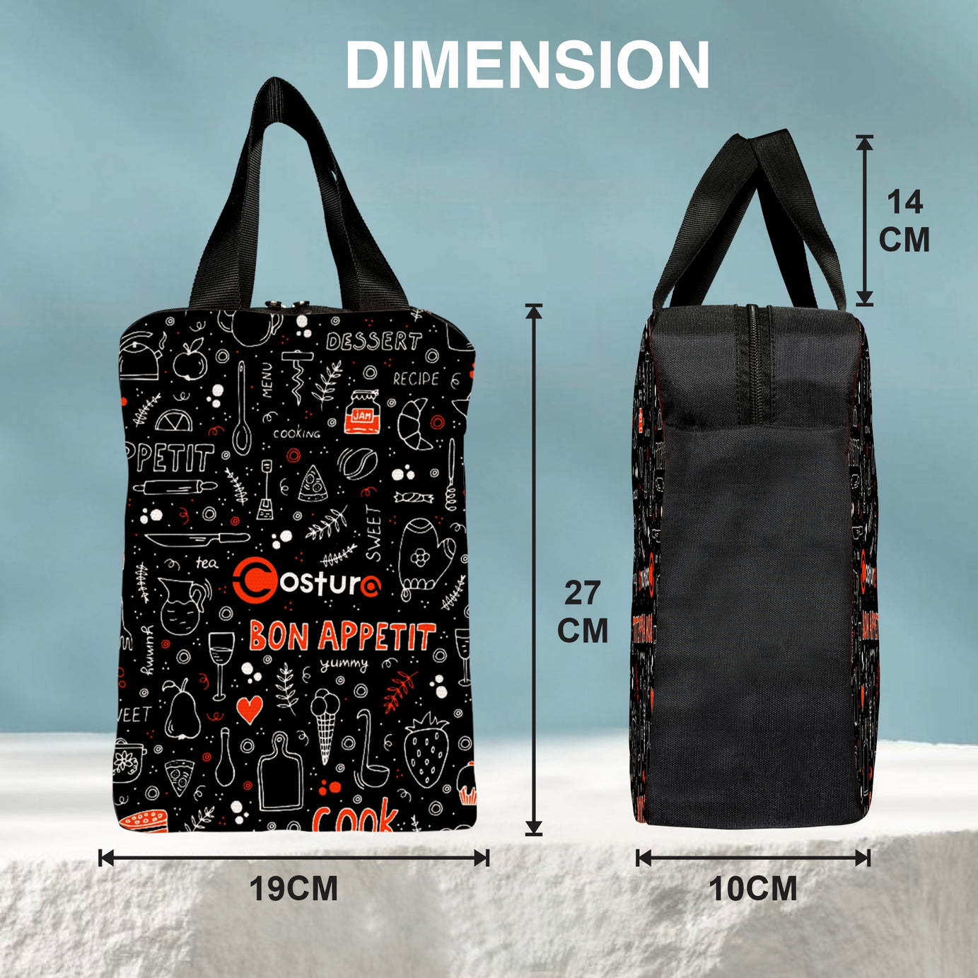 MY FAV Costura Polyester Lunch Bags for Men & Women, Waterproof Carry On Tote Tiffin Bag for Travel, Office, Picnic, Camping Outdoor, College & School, Durable and Lightweight Bag