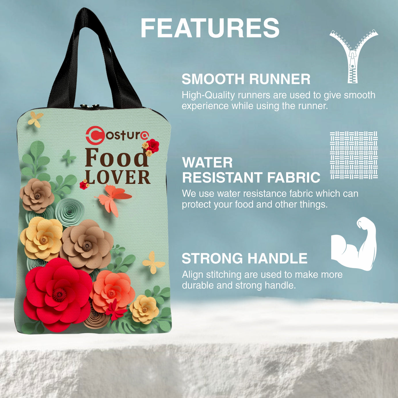 MY FAV Costura Polyester Lunch Bags for Men & Women, Waterproof Carry On Tote Tiffin Bag for Travel, Office, Picnic, Camping Outdoor, College & School, Durable and Lightweight Bag