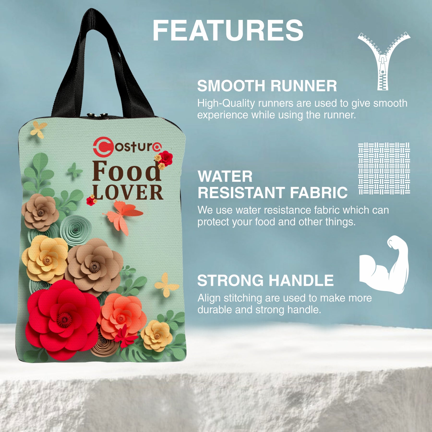 MY FAV Costura Polyester Lunch Bags for Men & Women, Waterproof Carry On Tote Tiffin Bag for Travel, Office, Picnic, Camping Outdoor, College & School, Durable and Lightweight Bag