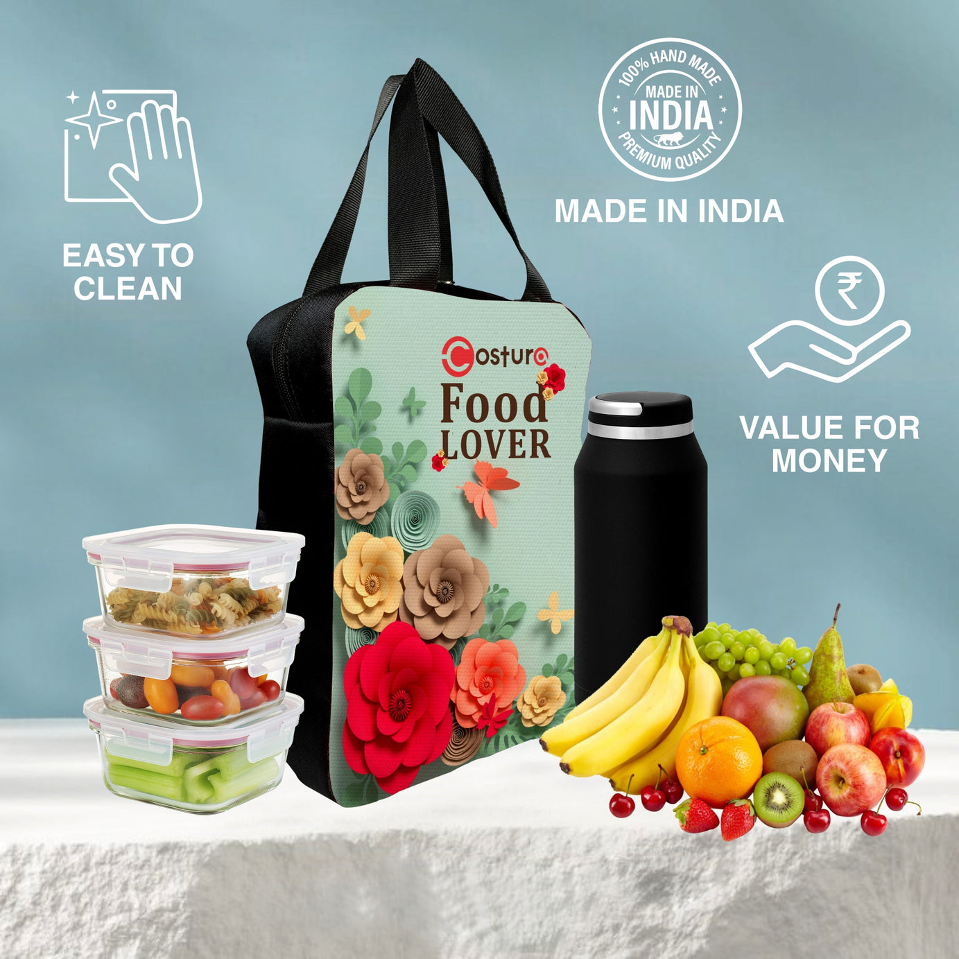 MY FAV Costura Polyester Lunch Bags for Men & Women, Waterproof Carry On Tote Tiffin Bag for Travel, Office, Picnic, Camping Outdoor, College & School, Durable and Lightweight Bag