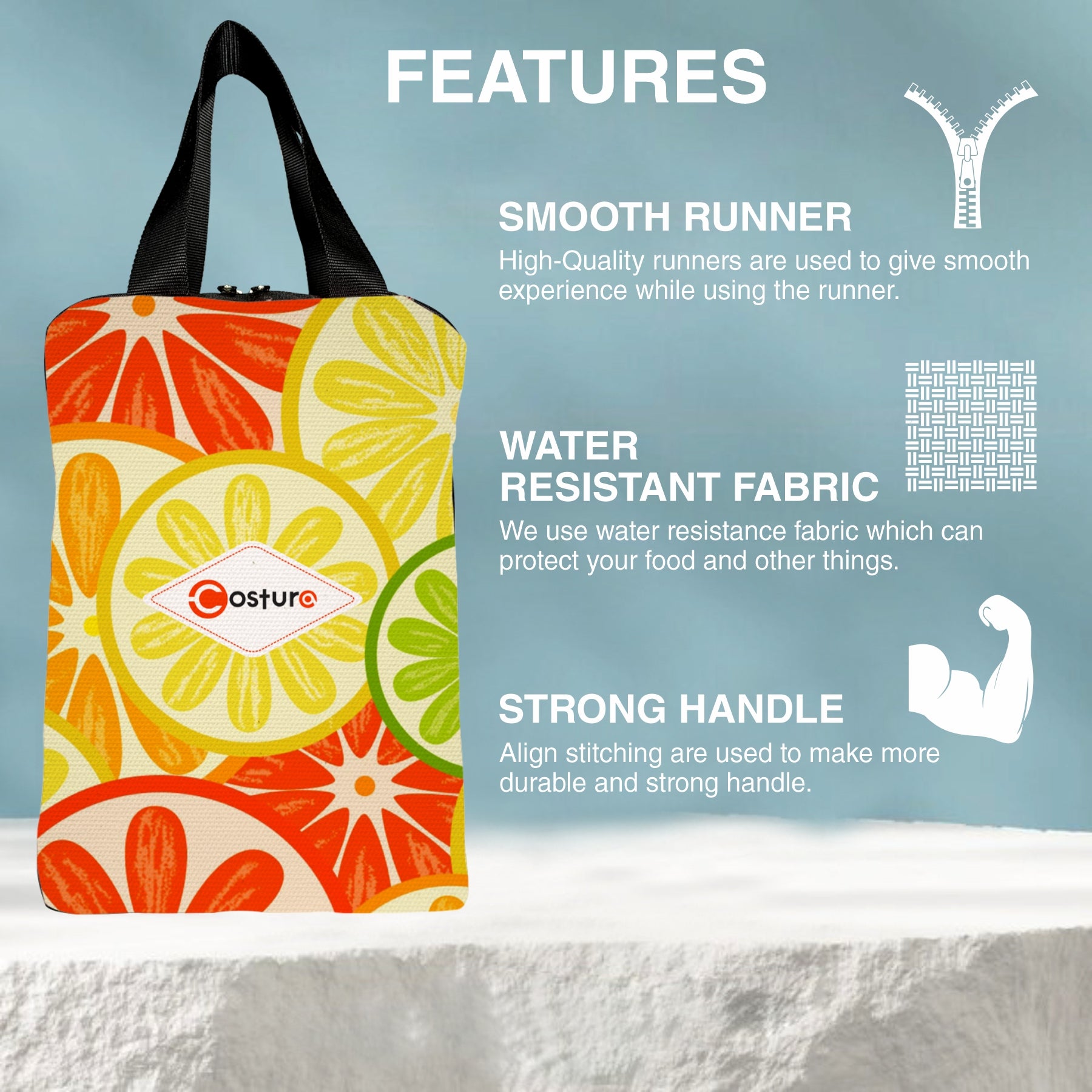 MY FAV Costura Polyester Lunch Bags for Men & Women, Waterproof Carry On Tote Tiffin Bag for Travel, Office, Picnic, Camping Outdoor, College & School, Durable and Lightweight Bag
