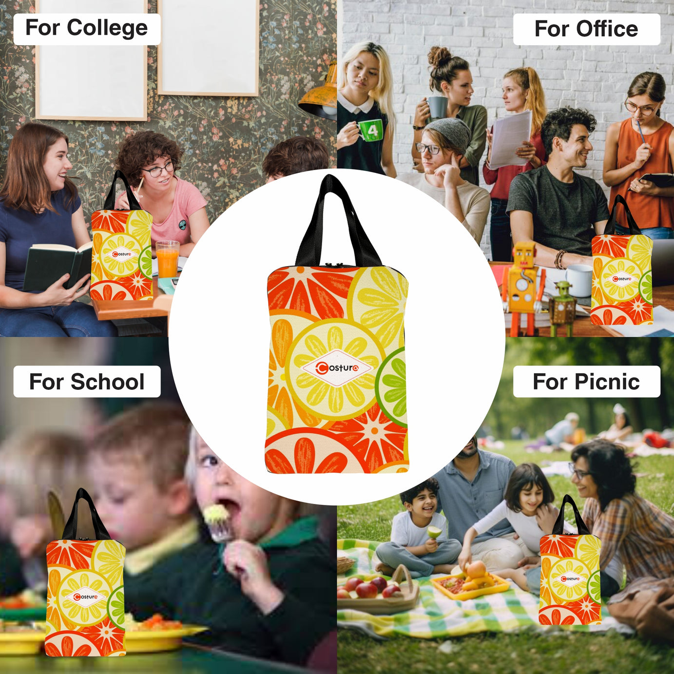 MY FAV Costura Polyester Lunch Bags for Men & Women, Waterproof Carry On Tote Tiffin Bag for Travel, Office, Picnic, Camping Outdoor, College & School, Durable and Lightweight Bag