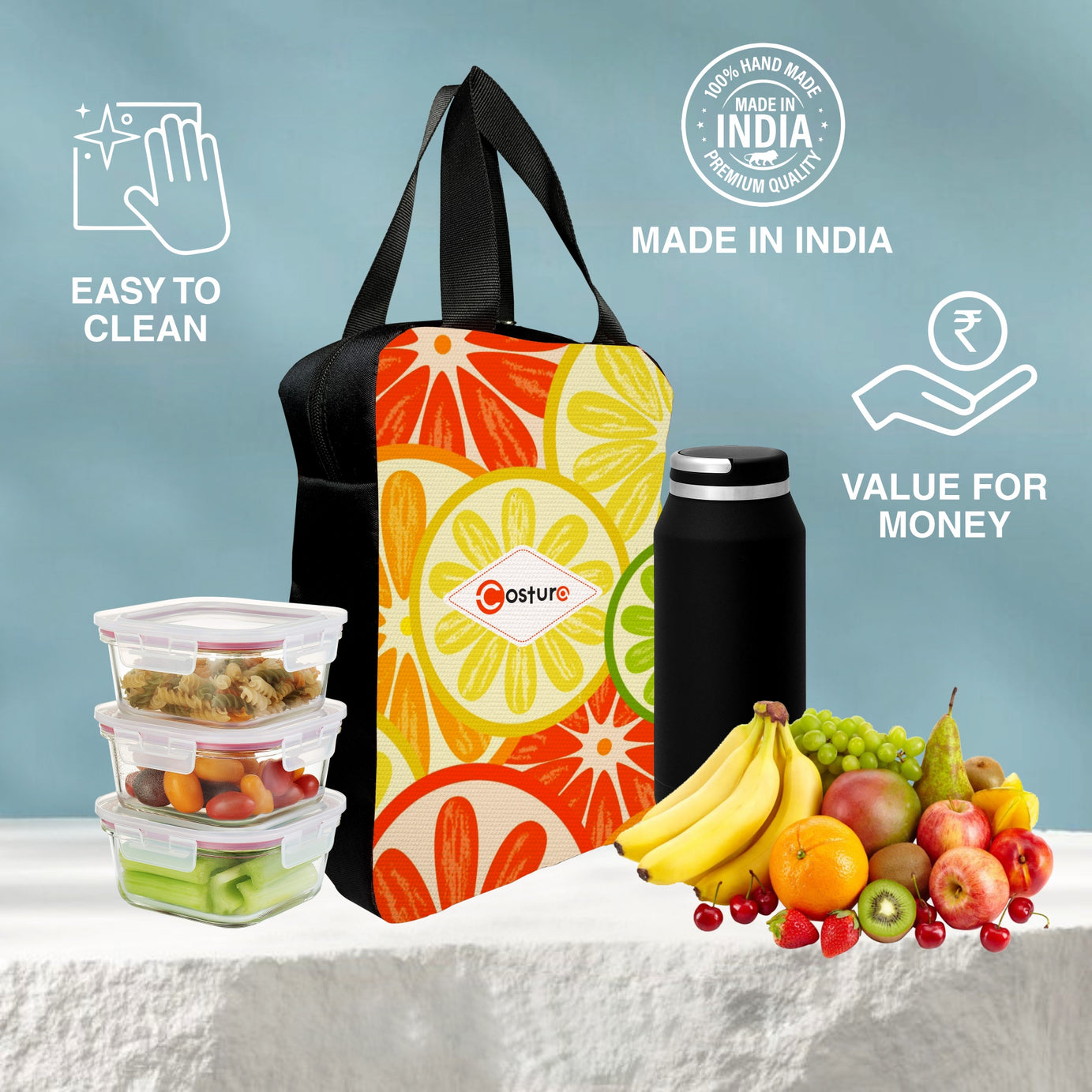 MY FAV Costura Polyester Lunch Bags for Men & Women, Waterproof Carry On Tote Tiffin Bag for Travel, Office, Picnic, Camping Outdoor, College & School, Durable and Lightweight Bag