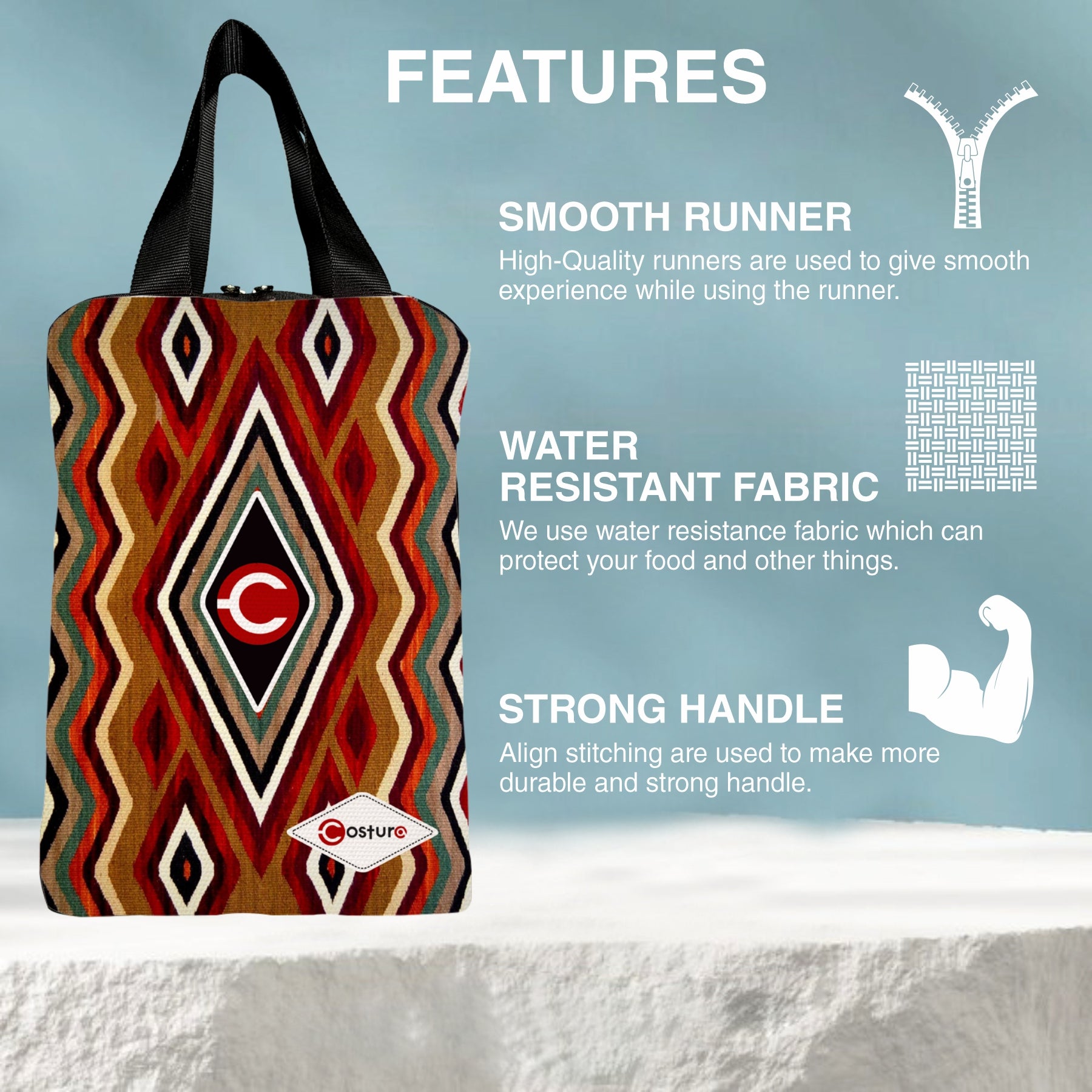 MY FAV Costura Polyester Lunch Bags for Men & Women, Waterproof Carry On Tote Tiffin Bag for Travel, Office, Picnic, Camping Outdoor, College & School, Durable and Lightweight Bag