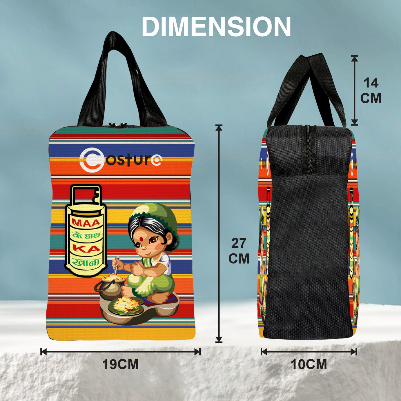 MY FAV Costura Polyester Lunch Bags for Men & Women, Waterproof Carry On Tote Tiffin Bag for Travel, Office, Picnic, Camping Outdoor, College & School, Durable and Lightweight Bag