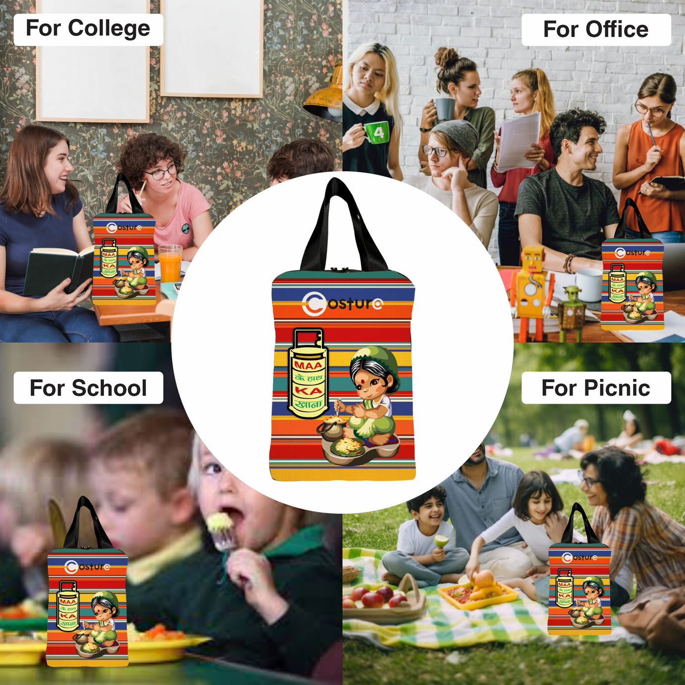 MY FAV Costura Polyester Lunch Bags for Men & Women, Waterproof Carry On Tote Tiffin Bag for Travel, Office, Picnic, Camping Outdoor, College & School, Durable and Lightweight Bag